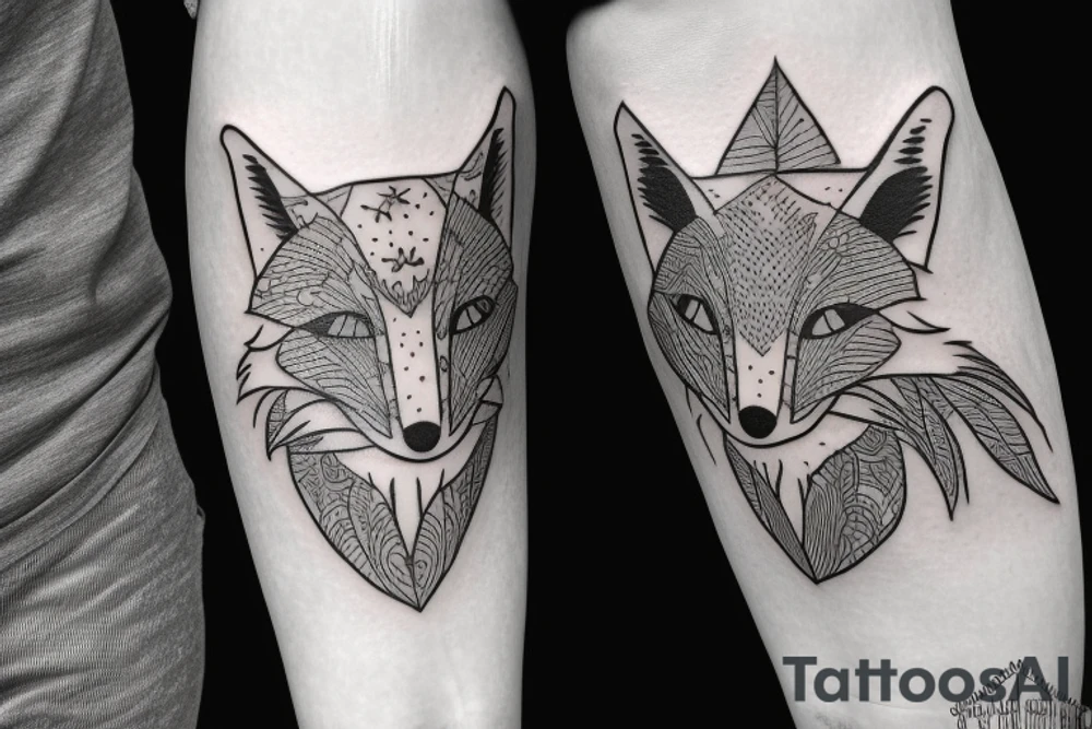 happy fox head tattoo idea