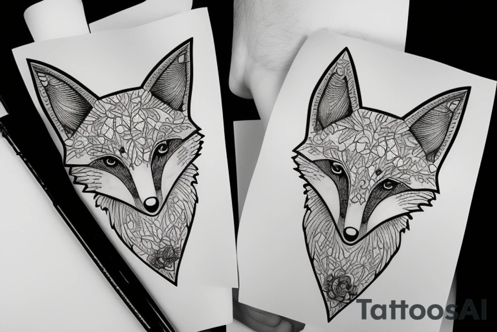 happy fox head tattoo idea