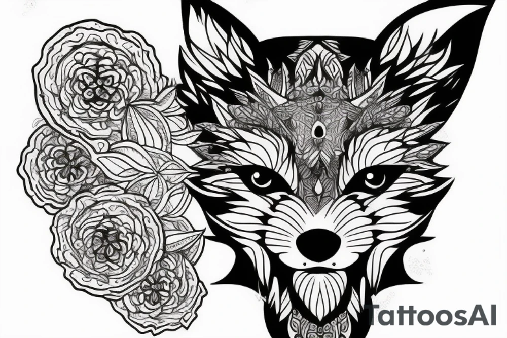 fox head front tattoo idea