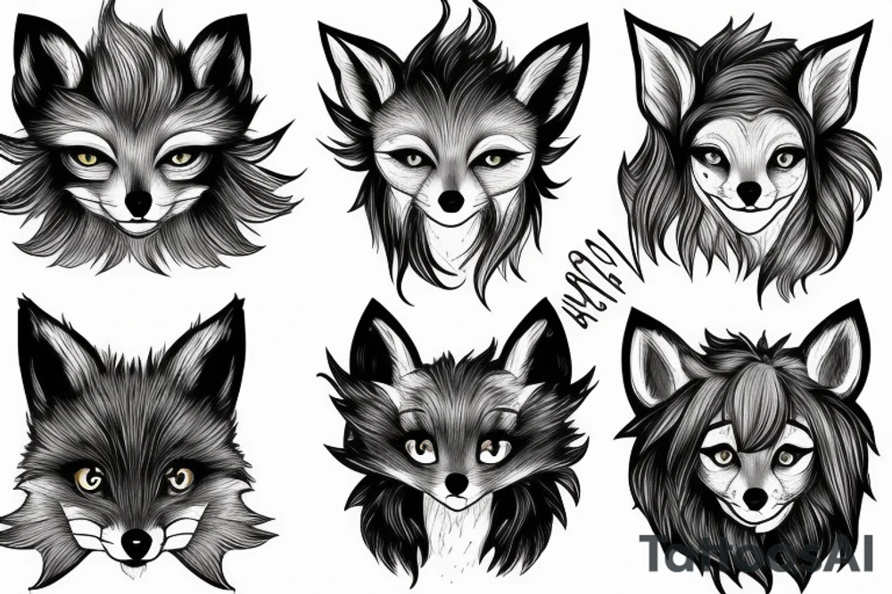 A Fox head who looks frontal in your eyes with fluffy hair tattoo idea