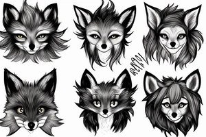 A Fox head who looks frontal in your eyes with fluffy hair tattoo idea