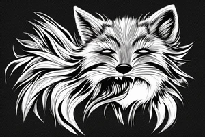 A Fox head who looks frontal in your eyes with fluffy hair tattoo idea