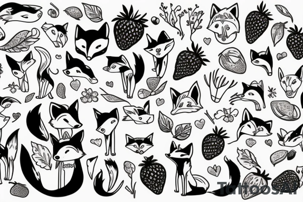 Foxes with strawberries tattoo idea
