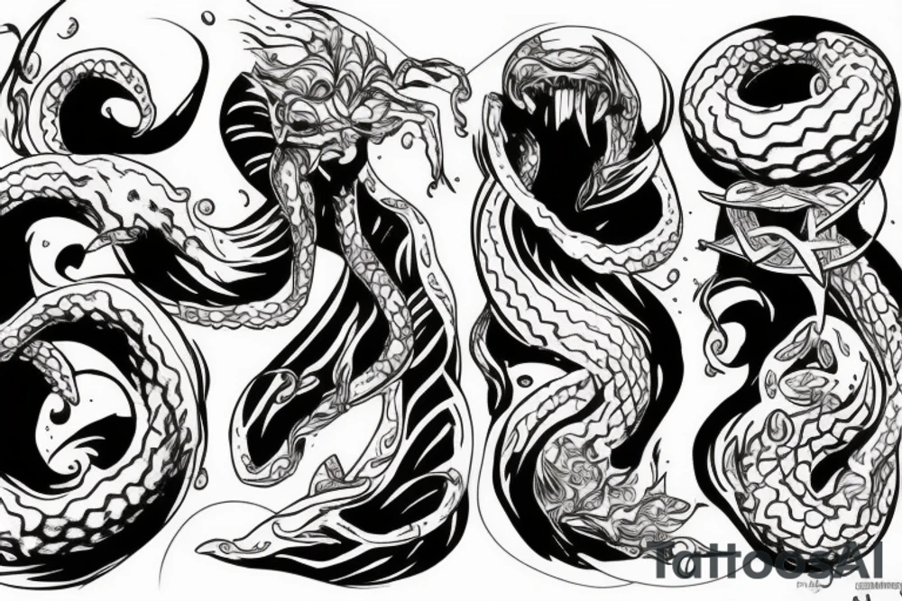 Evil mermaid tentacle tongue tattoo idea