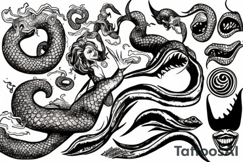 Evil mermaid tentacle tongue tattoo idea