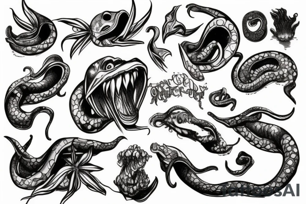 Evil mermaid tentacle tongue tattoo idea