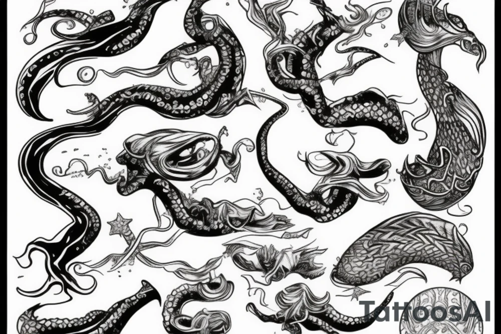 Evil mermaid tentacle tongue tattoo idea