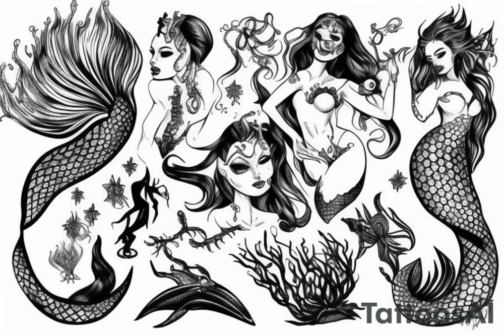 Evil mermaid beautiful tattoo idea