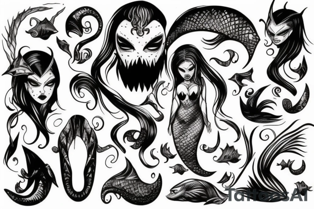 Evil mermaid beautiful tattoo idea