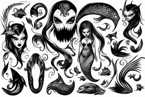 Evil mermaid beautiful tattoo idea