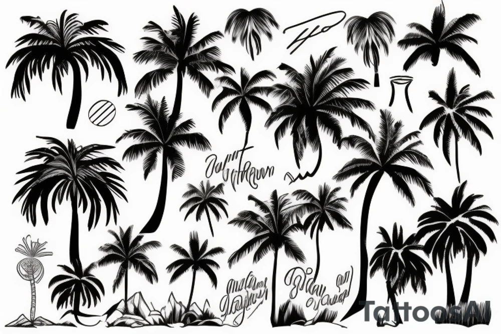 palm tree and waves sleeve tattoo idea