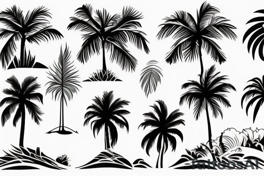 palm tree and waves sleeve tattoo idea