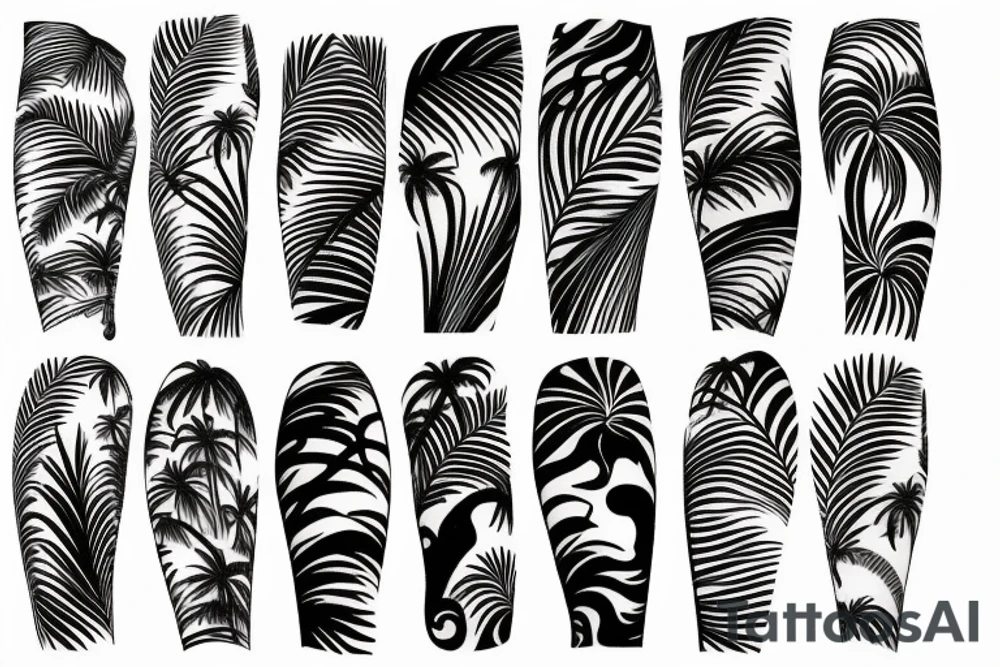palm tree and waves sleeve tattoo idea