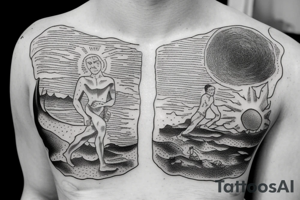Albert Camus’s The Stranger walking on the beach under the sun. tattoo idea