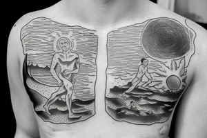 Albert Camus’s The Stranger walking on the beach under the sun. tattoo idea