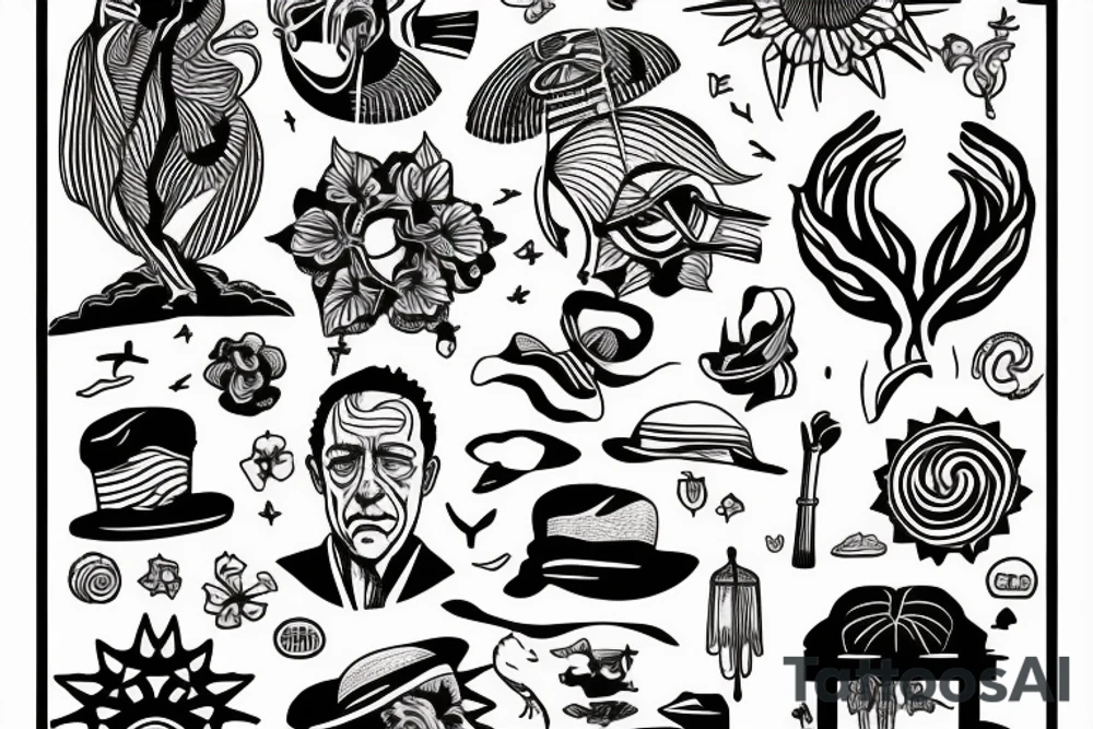 Albert Camus’s The Stranger walking on the beach under the sun. tattoo idea