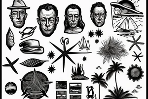 Albert Camus’s The Stranger walking on the beach under the sun. tattoo idea