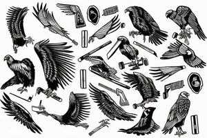 an American eagle grabbing a broken skateboard tattoo idea