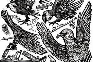 an American eagle grabbing a broken skateboard tattoo idea