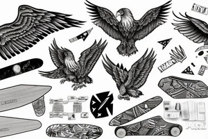 an American eagle grabbing a broken skateboard tattoo idea