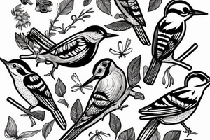 Woodpecker bird on a brench, tattoo idea