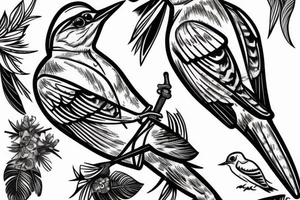 Woodpecker bird on a brench, tattoo idea
