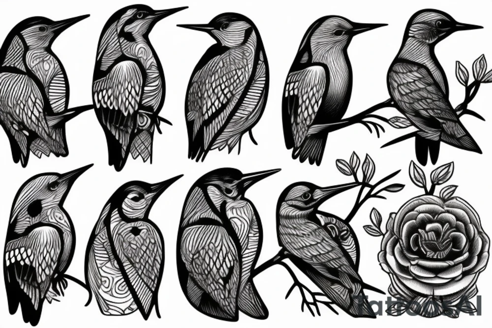 traditional style woodpecker bird tattoo idea