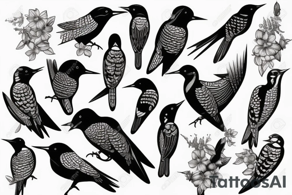 traditional style woodpecker bird tattoo idea