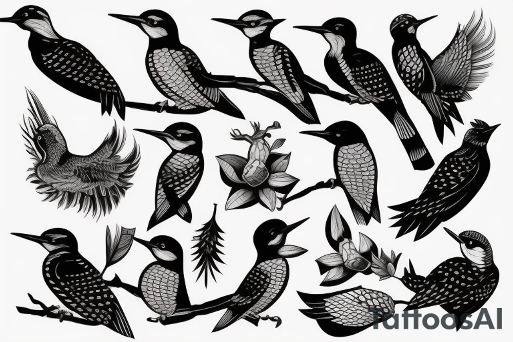traditional style woodpecker bird tattoo idea