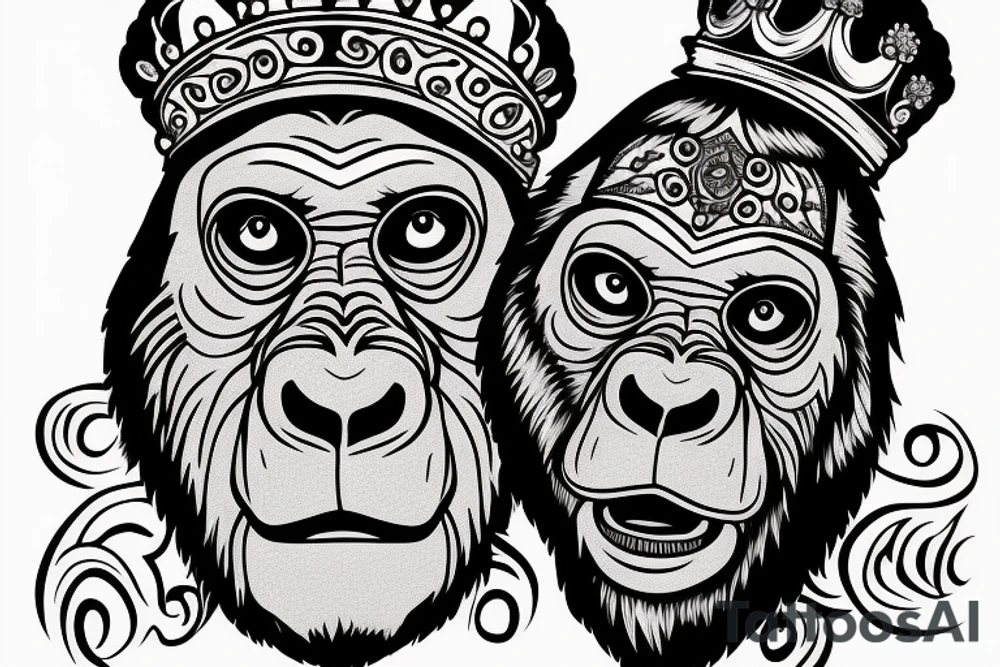 A gorilla wearing a crown. tattoo idea