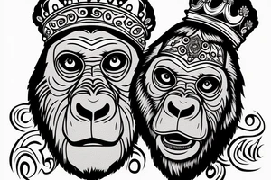 A gorilla wearing a crown. tattoo idea