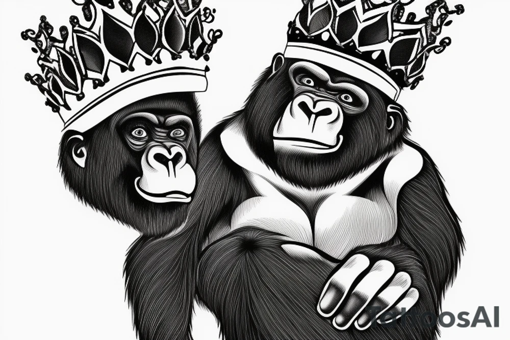 A gorilla wearing a crown. tattoo idea