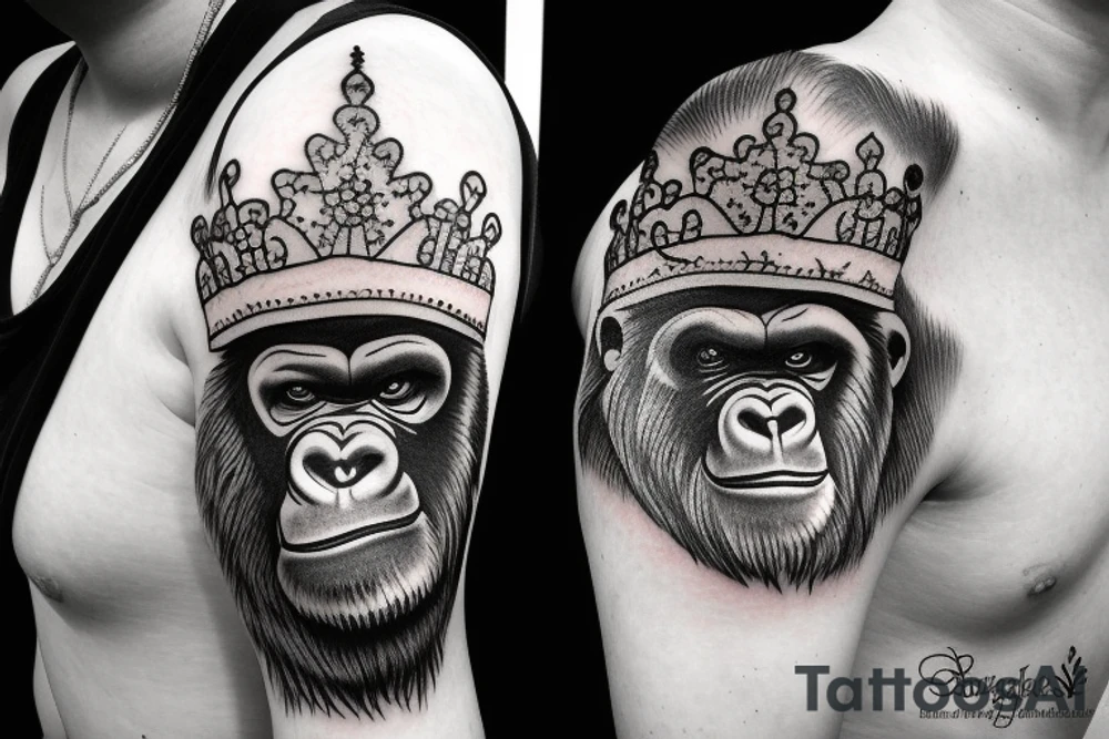 A gorilla wearing a crown. tattoo idea