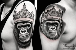 A gorilla wearing a crown. tattoo idea