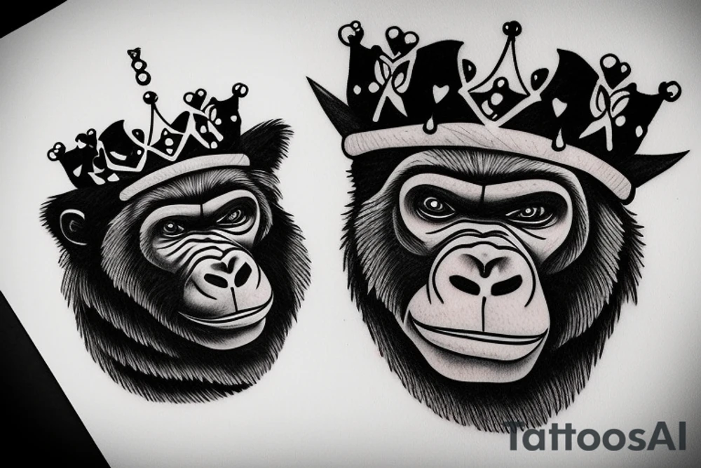 A gorilla wearing a crown. tattoo idea
