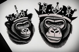 A gorilla wearing a crown. tattoo idea