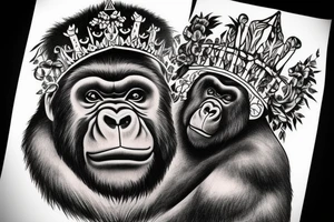 A big, mean silverback gorilla wearing a crown. tattoo idea