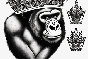 A big, mean silverback gorilla wearing a crown. tattoo idea