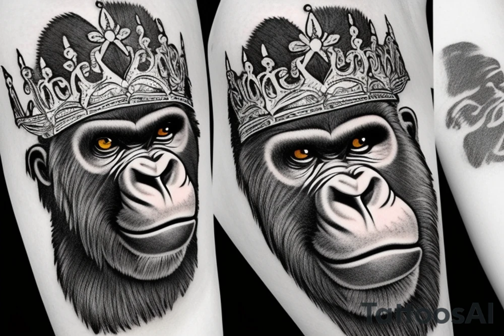 A big, mean silverback gorilla wearing a crown. tattoo idea