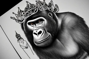 A big, mean silverback gorilla wearing a crown. tattoo idea