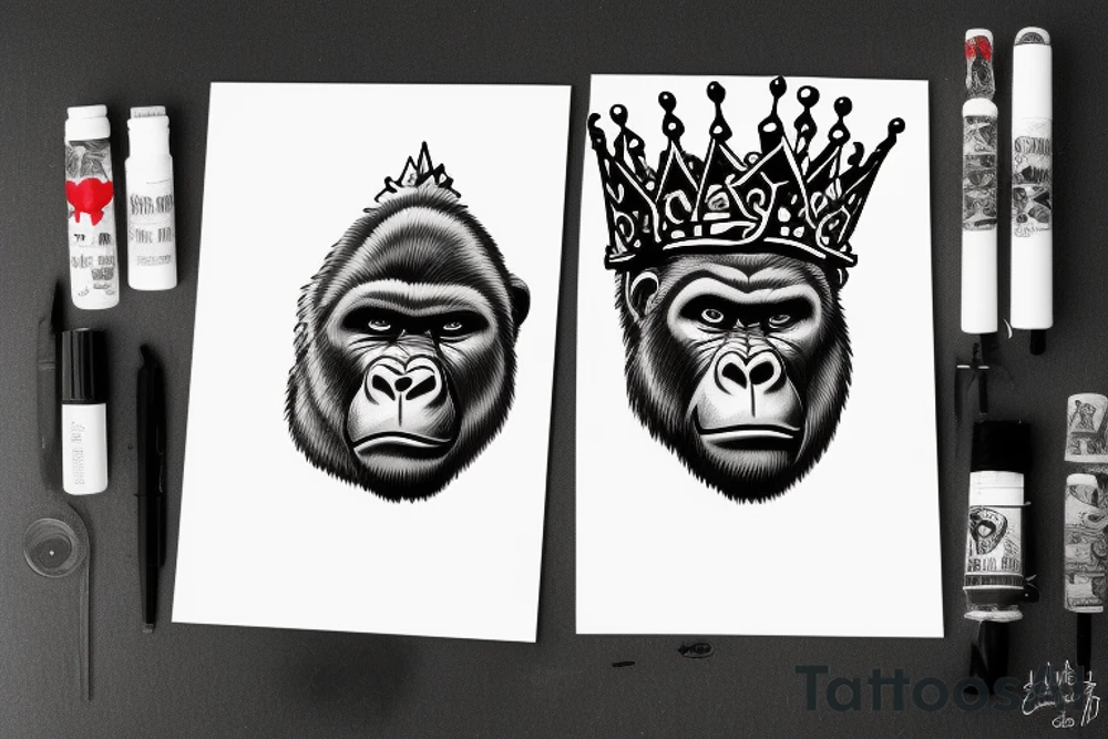 Big bad gorilla with a crown on his head. tattoo idea