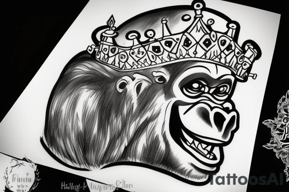 Big bad gorilla with a crown on his head. tattoo idea