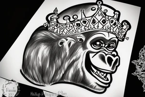 Big bad gorilla with a crown on his head. tattoo idea