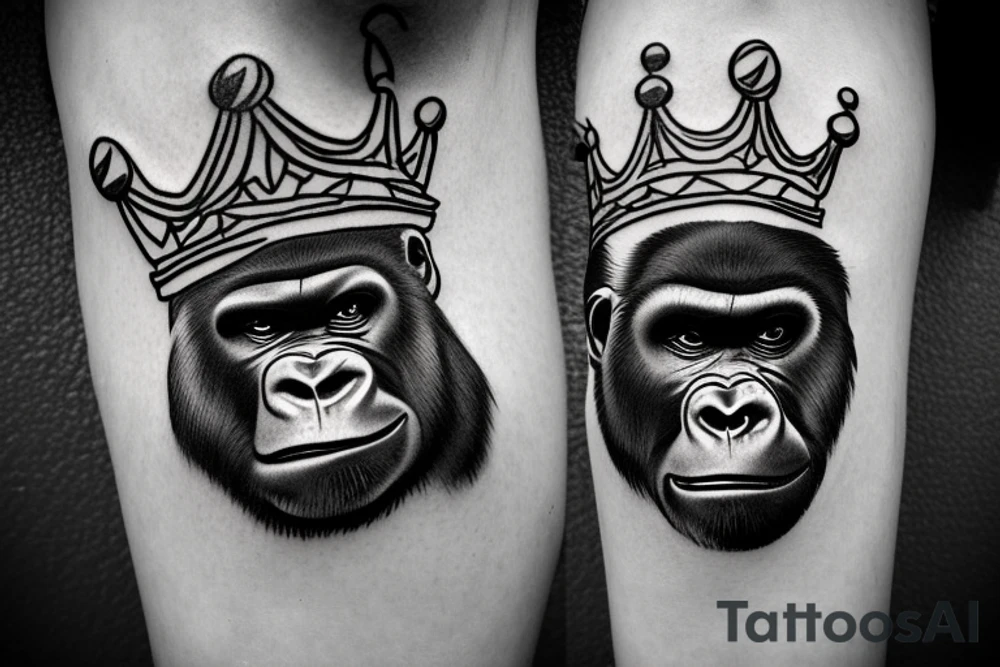 Big bad gorilla with a crown on his head. tattoo idea