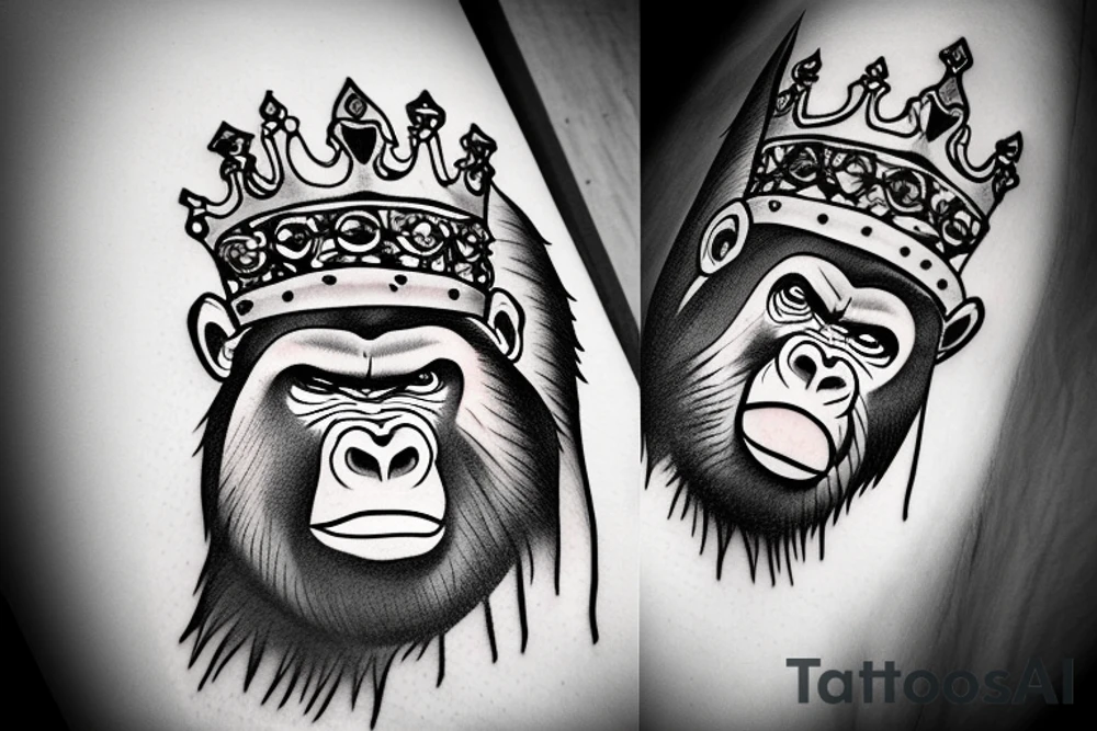 Big bad gorilla with a crown on his head. tattoo idea