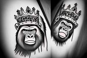 Big bad gorilla with a crown on his head. tattoo idea