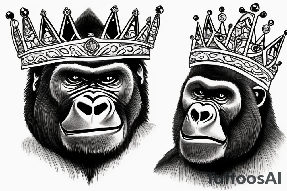 Big bad gorilla with a crown on his head. tattoo idea