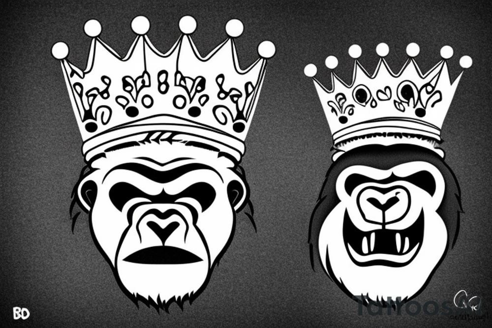 Big bad gorilla with a crown on his head. tattoo idea