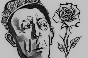 Albert Camus wearing a crown on his head and a rose on his lapel. tattoo idea