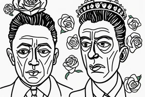 Albert Camus wearing a crown on his head and a rose on his lapel. tattoo idea